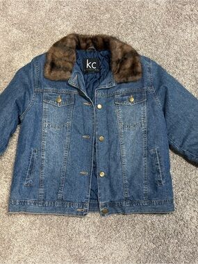 KC Collection Denim Jacket with Faux Fur Collar - Blue
